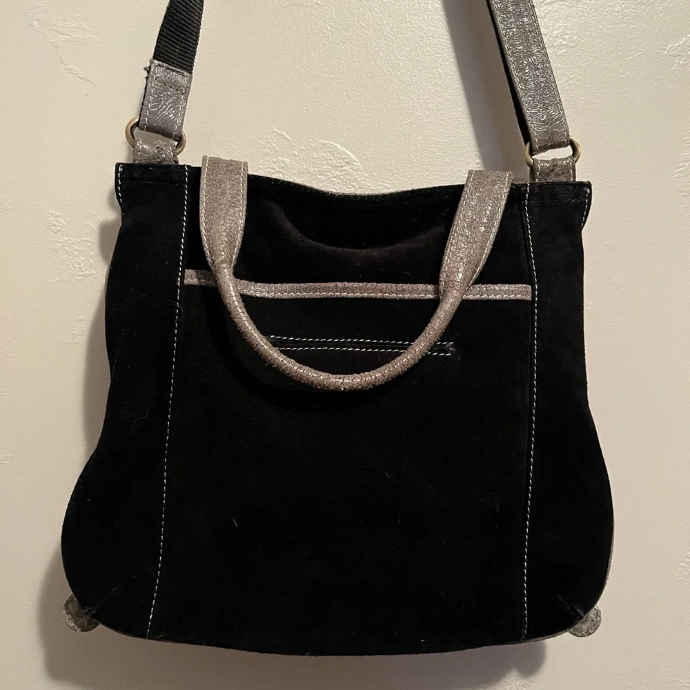 Sophia Visconti Purse Gray Suede And Patent Leather